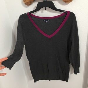 V Neck Sweater - grey and purple
